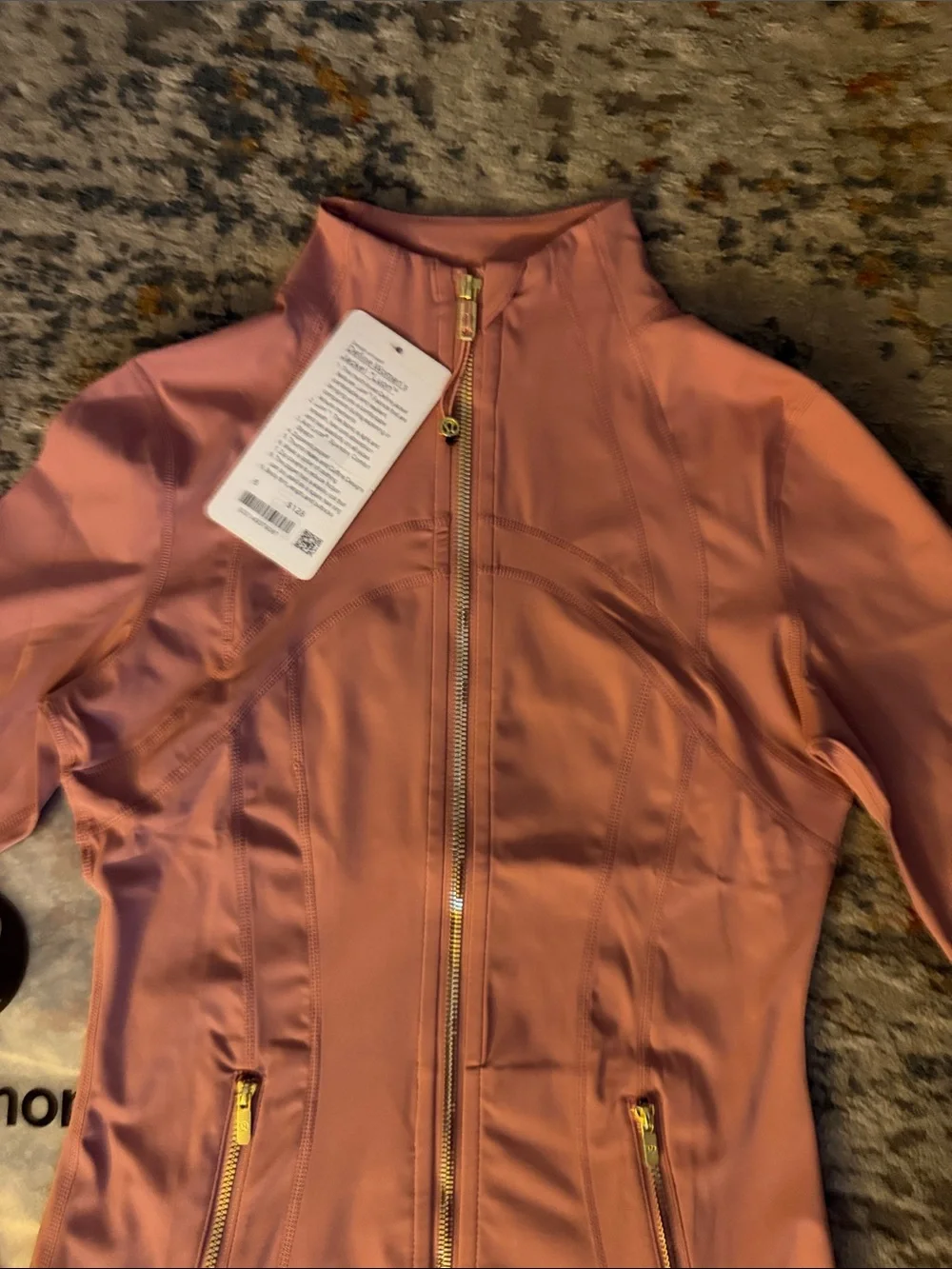 lululemon athletica rose-mauve zip jacket with gold hardware